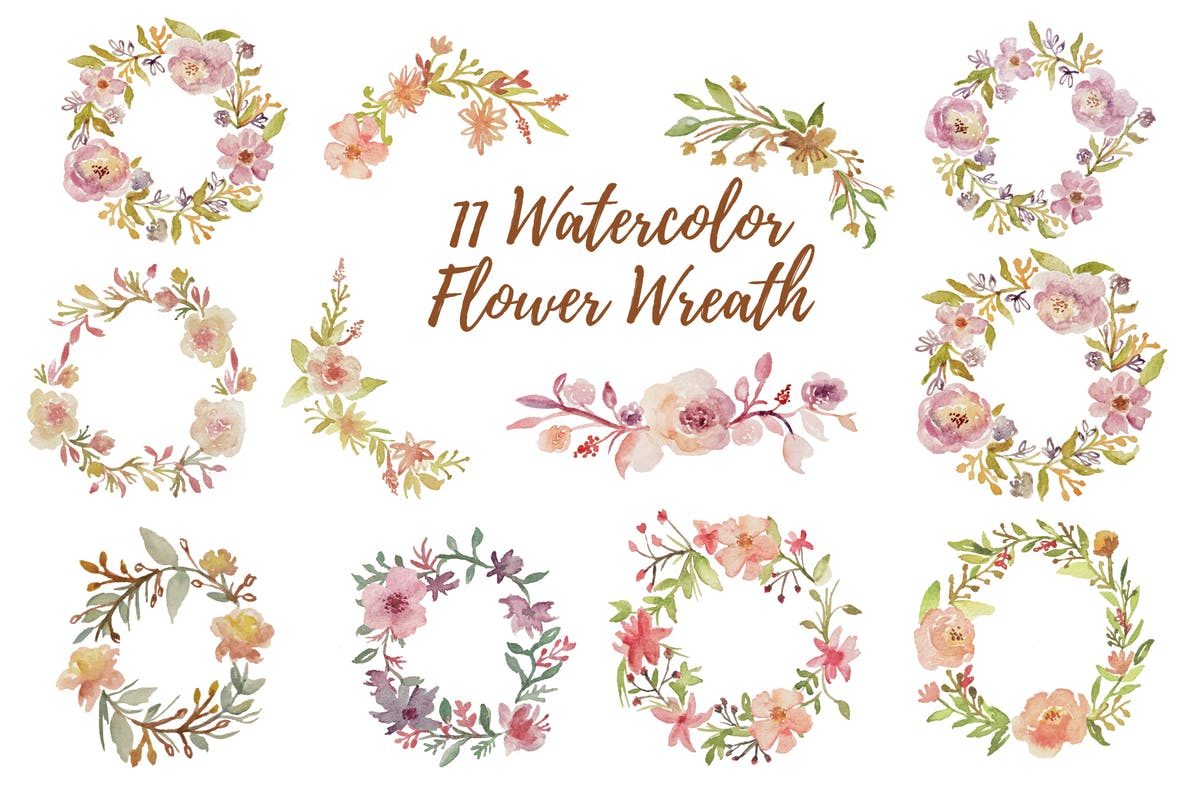 11组花环水彩插画素材 11 Watercolor Flower Wreath Graphics Illustrator