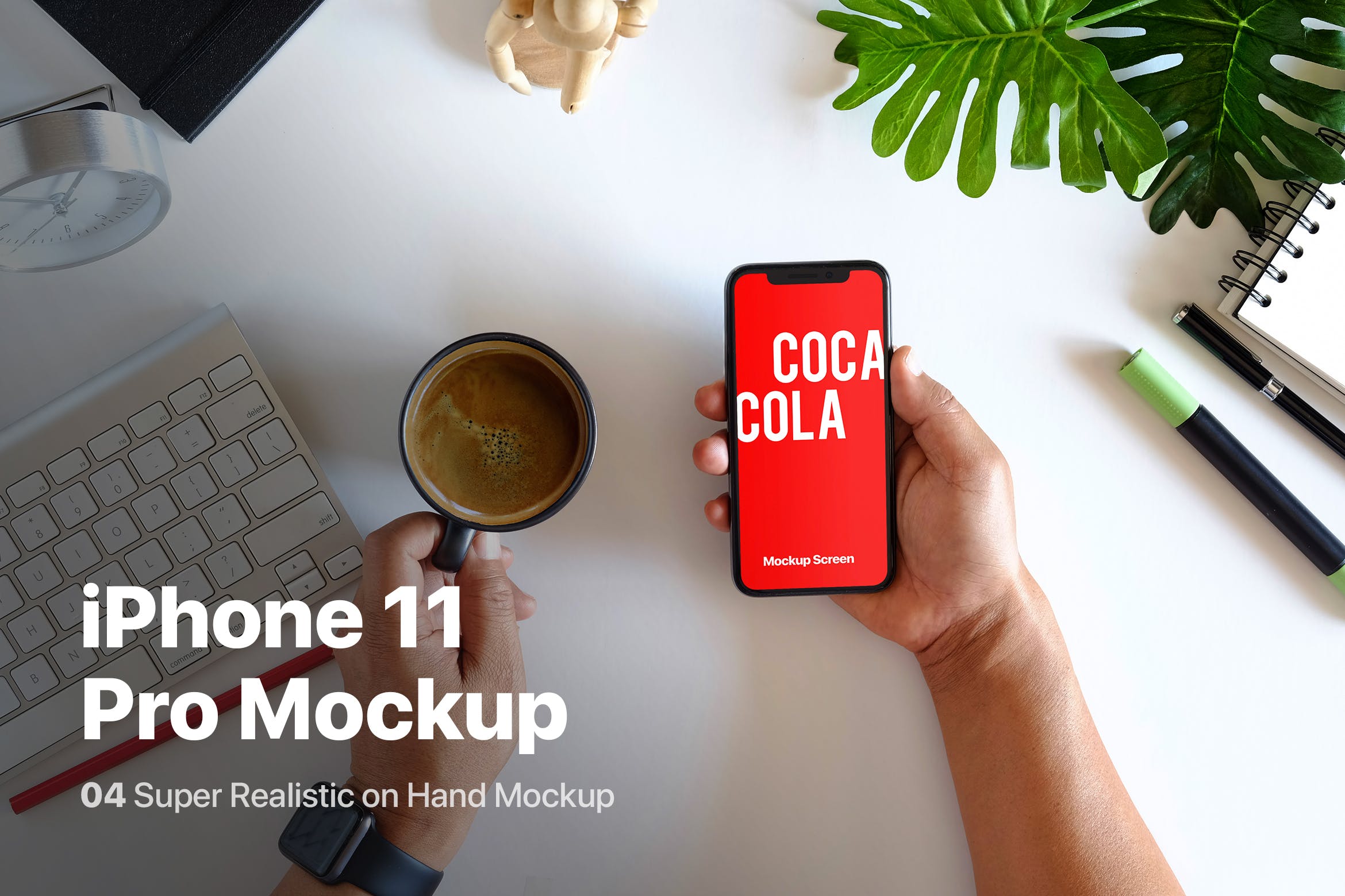 办公场景手持iPhone 11 Pro手机屏幕预览样机 iPhone 11 Pro On Hand Mockup