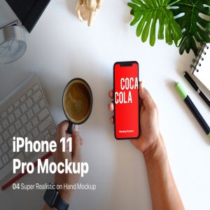 办公场景手持iPhone 11 Pro手机屏幕预览样机 iPhone 11 Pro On Hand Mockup