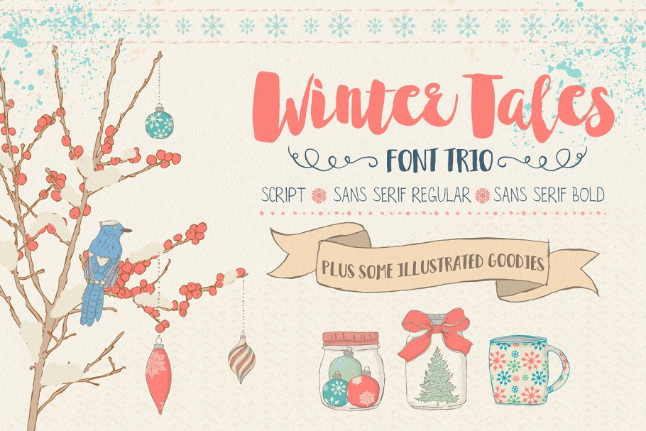 手写英文字体 Winter Tales – cozy font trio