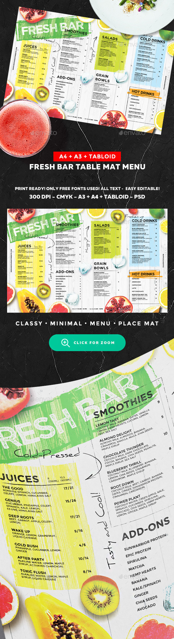 酒吧新鲜果汁菜单模板 Juice Drinks Menu [psd]