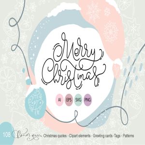 Monoline线条设计风格圣诞节设计素材包 Merry Christmas monoline