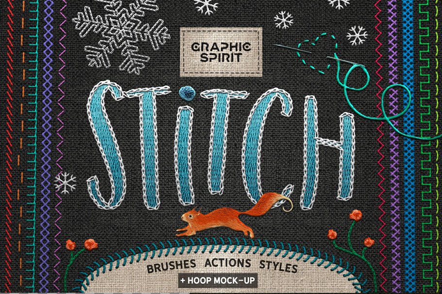 裁缝缝线效果PS笔刷 STITCH Effect Photoshop Tooklit