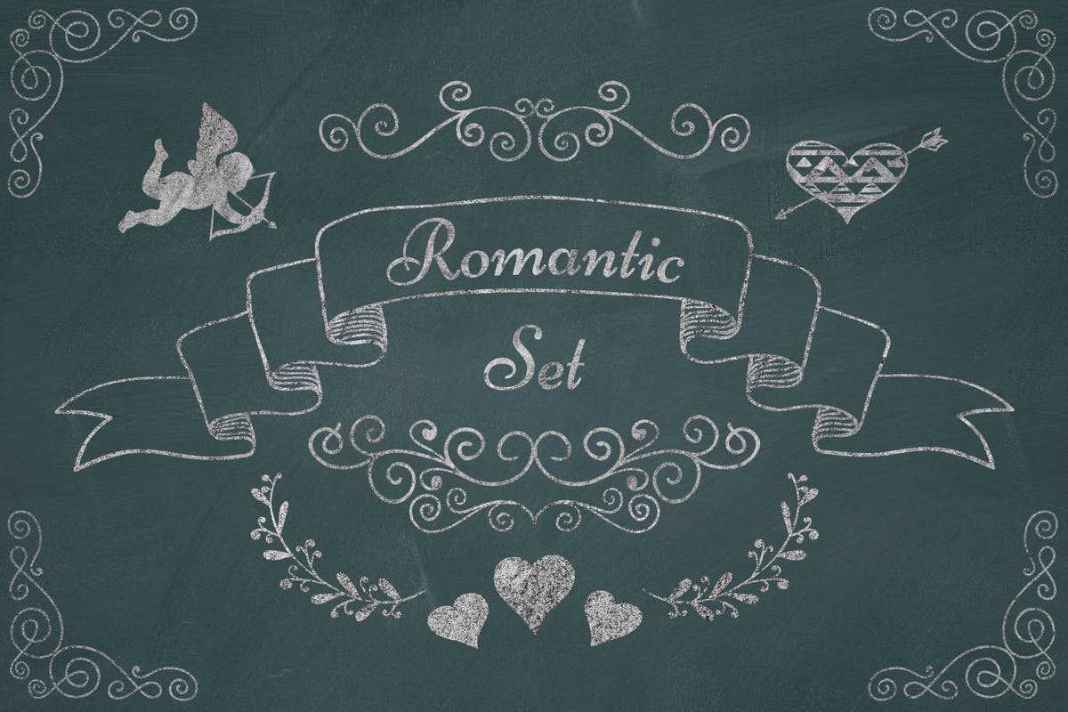 浪漫主义粉笔画元素设计素材 Romantic Elements. Chalk Drawing PNG