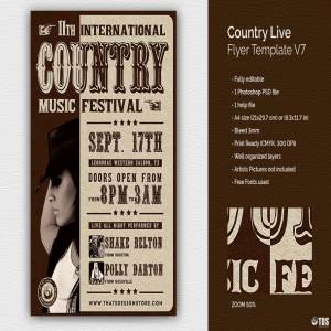 乡村音乐节海报传单模板 v7  Country Live Flyer PSD V7