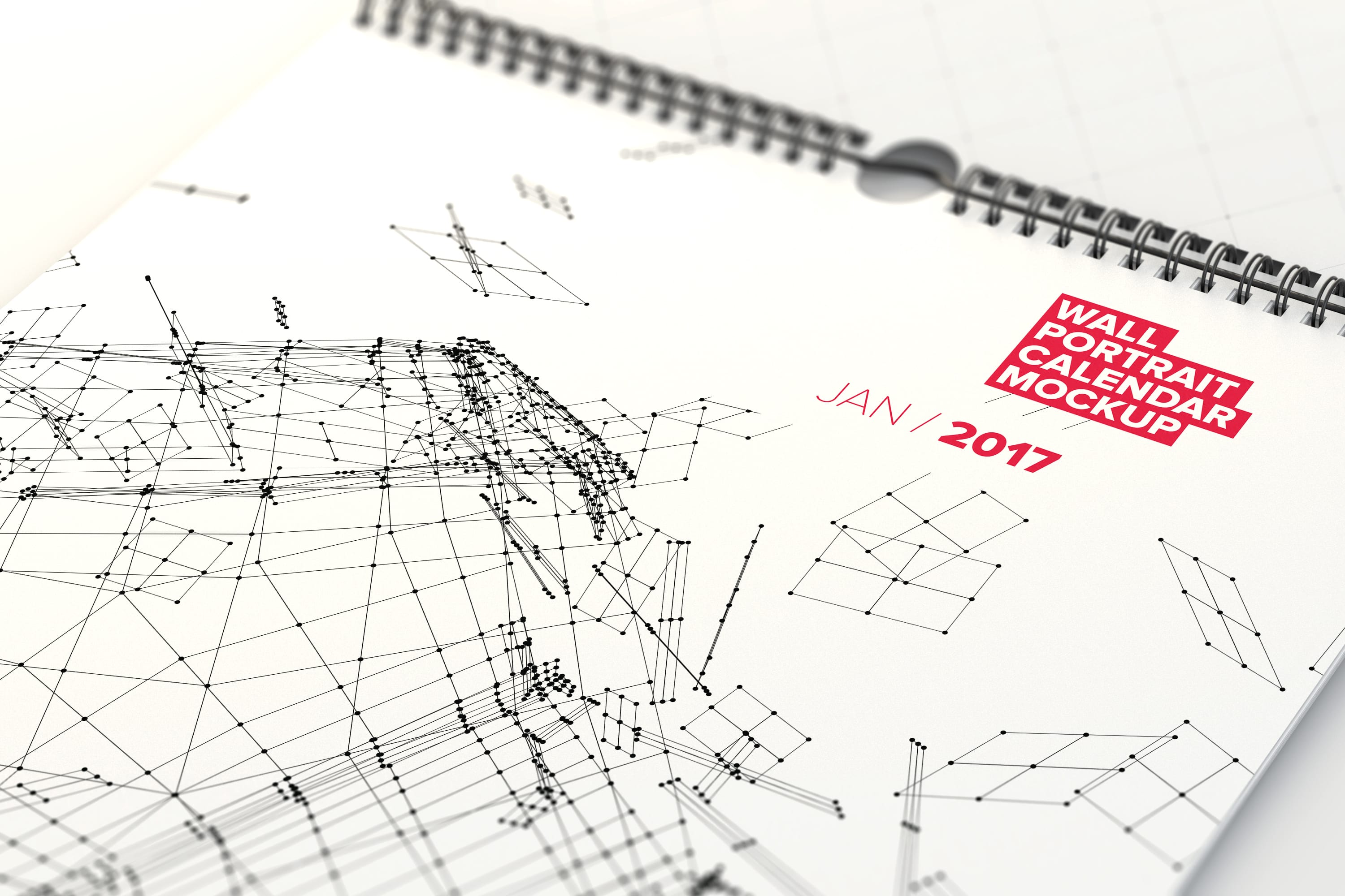 挂墙活页日历年历设计图局部特写样机 Wall Portrait Calendar Close Up Mockup