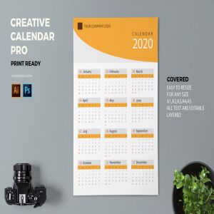 单色设计2020日历表年历设计模板 Creative Calendar Pro 2020