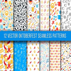12款啤酒节主题图标图案无缝纹理 12 Oktoberfest Seamless Patterns