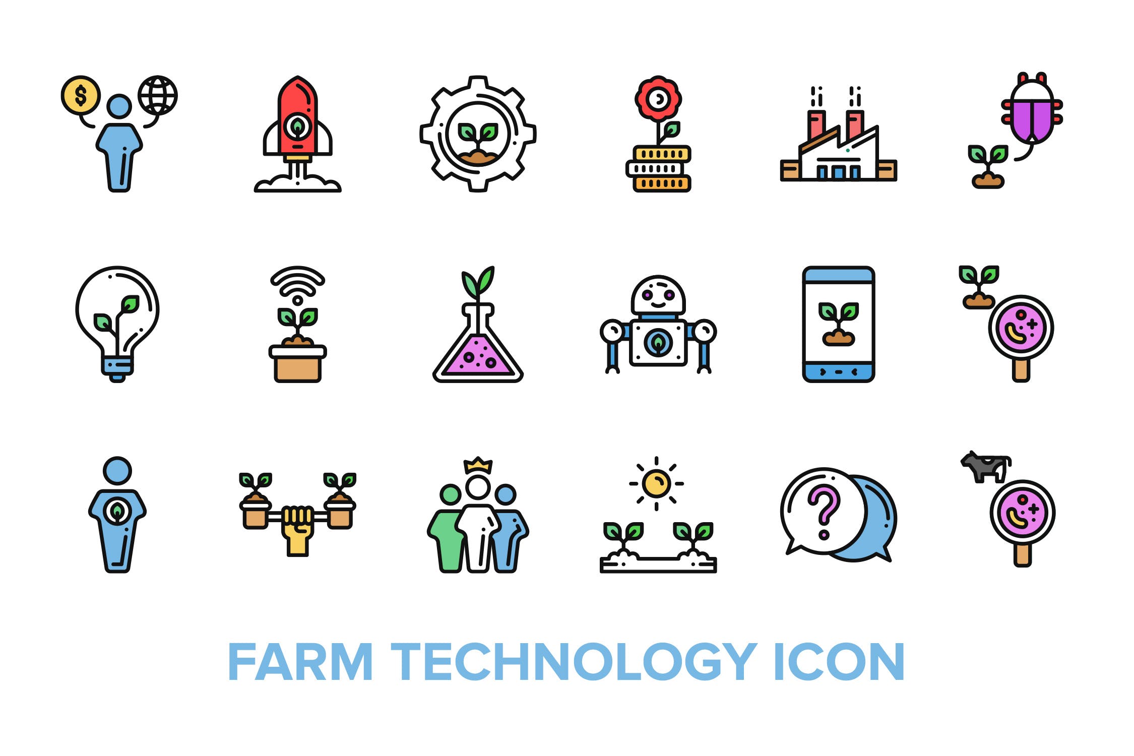 现代化农场技术彩色概念图标矢量图标素材 Farm Technology Icon