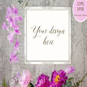 粉红色牡丹花卉装饰框架样机模板 Peony mock up №7