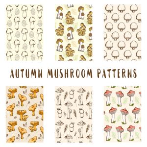 复古秋季手绘蘑菇图案素材 Vintage Autumn Mushroom Patterns