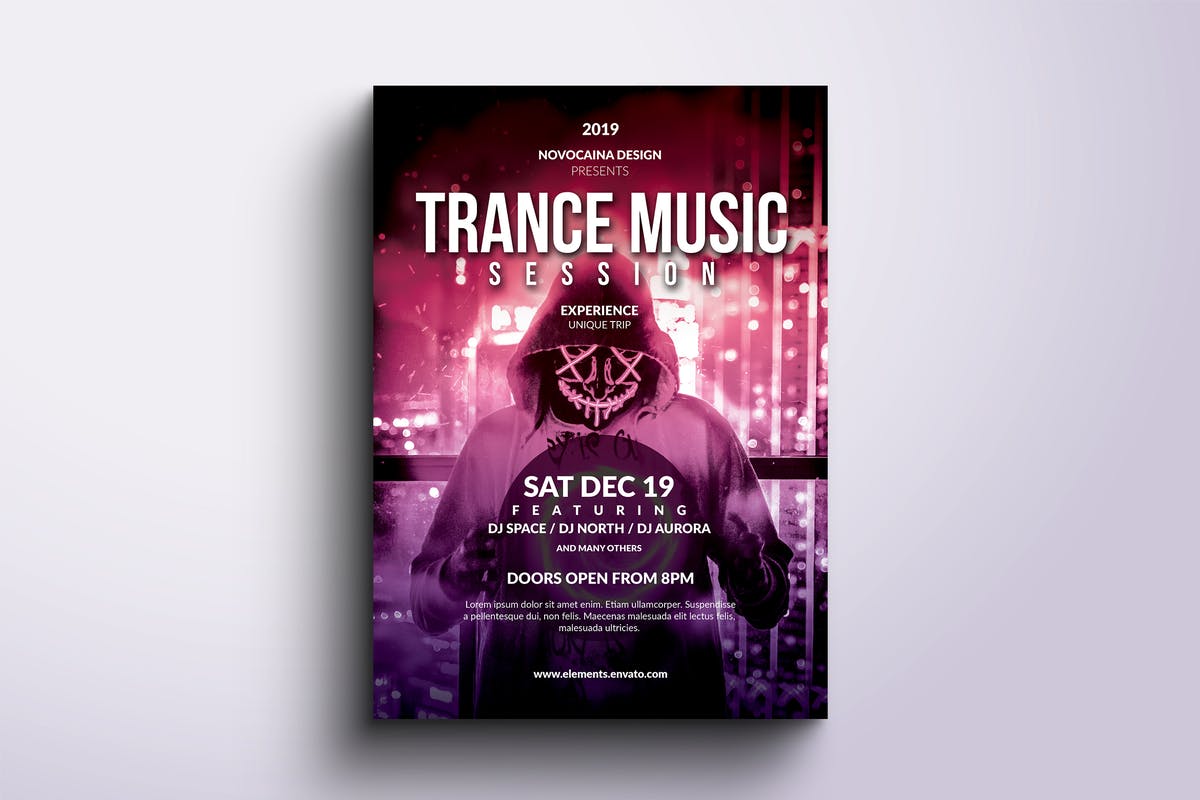 迷幻音乐活动传单和海报设计模板 Trance Music Event Flyer & Poster