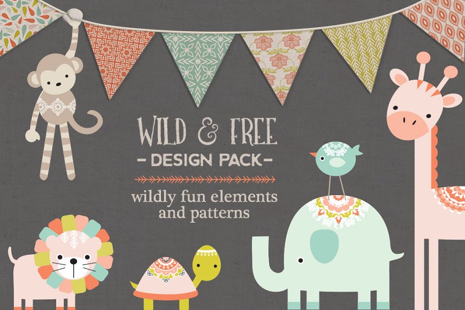 可爱卡通动物形象&植物图案纹理 Cute Wild & Free Graphics & Patterns