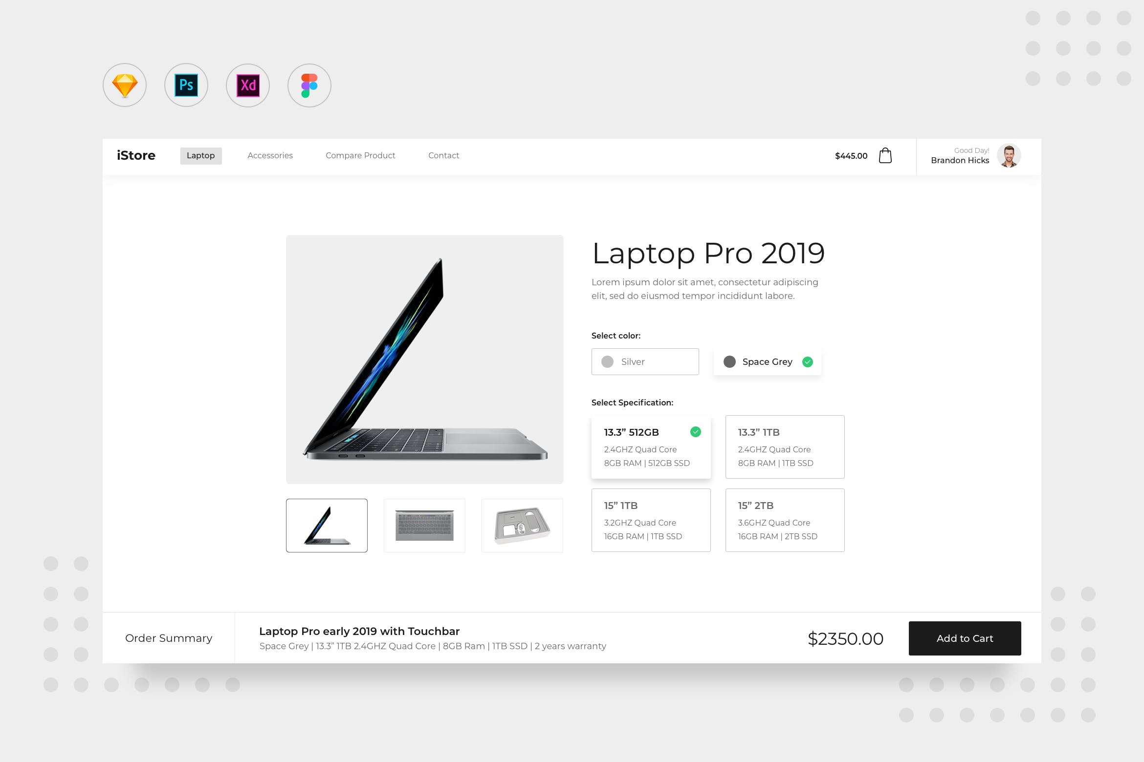 笔记本销售商品详情页网站页面UI设计模板 DailyUI.V8 Laptop Product Detail Page UI Website
