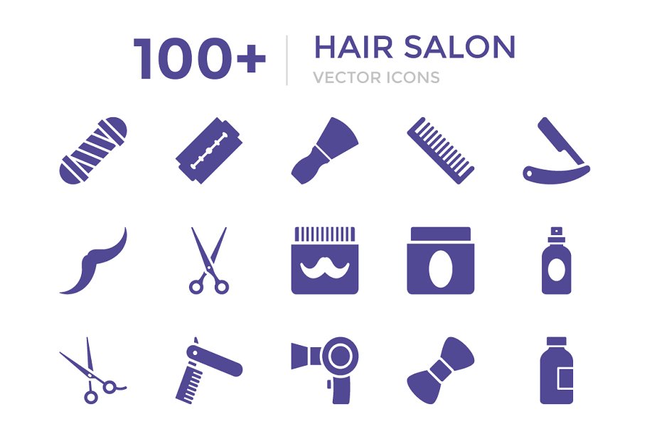 100+美发工具沙龙发廊矢量ico图标 100+ Hair Salon Vector Icons+