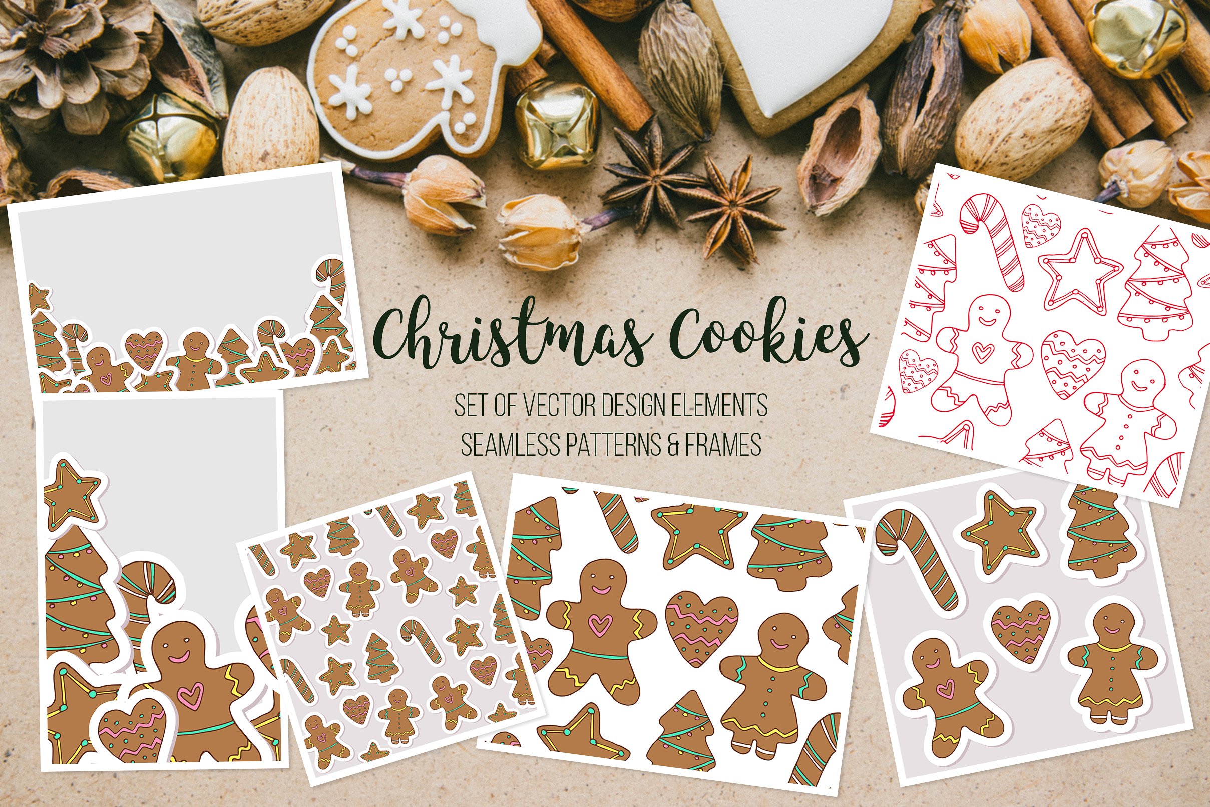 可爱的圣诞节手绘饼干矢量素材下载[ai,eps]