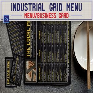 餐厅小食店横向网格菜单PSD模板 Industrial Grid Menu