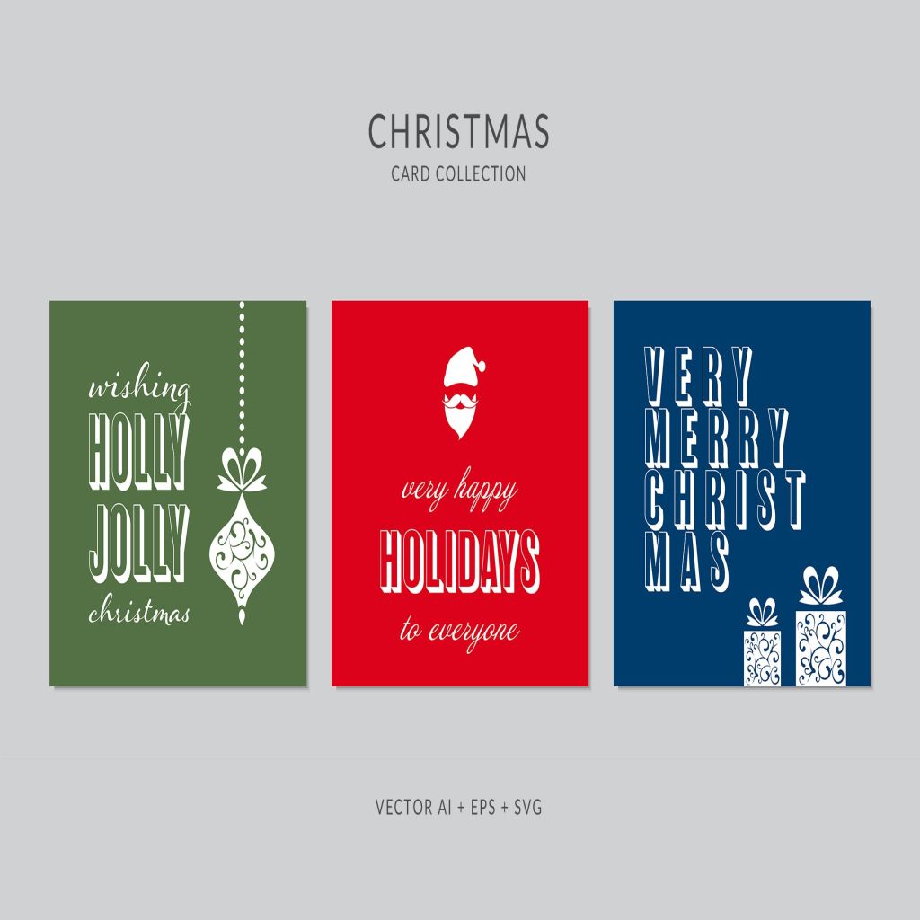 立体字圣诞祝福语圣诞节贺卡模板 Christmas Greeting Card Vector Set插图
