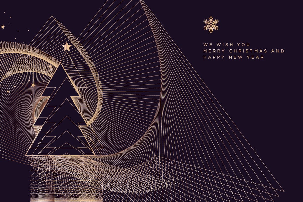 圣诞节&2019新年多线图图形圣诞树矢量背景素材 Merry Christmas and Happy New Year 2019