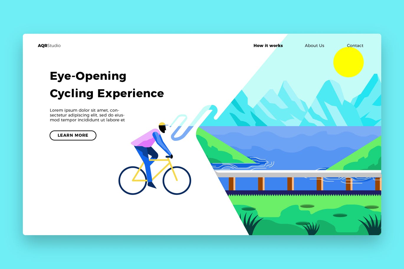 时尚简约多用途的扁平化自行车运动户外banner海报着陆页插画设计模板