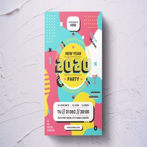 2020年新年主题孟菲斯风格海报传单设计模板 New Year Flyer Template