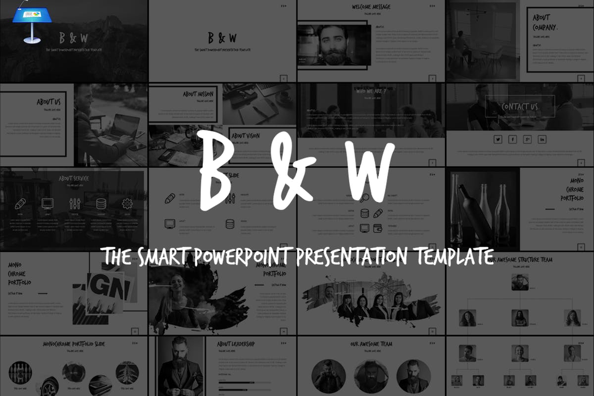 极简主义黑白风格初创企业介绍Keynote幻灯片模板 B&W – Keynote Template