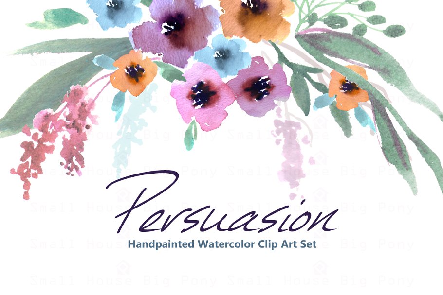水彩花卉剪贴画合集 Persuasion-Watercolor Clip Art