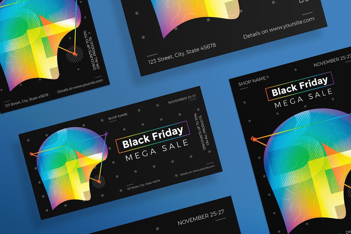 黑色星期五电商促销广告海报模板 Black Friday Sale Flyer and Poster Template