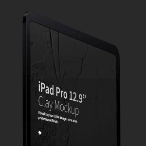 iPad Pro平板电脑屏幕界面设计黏土样机 Clay iPad Pro 12.9” Mockup, Close Up插图4