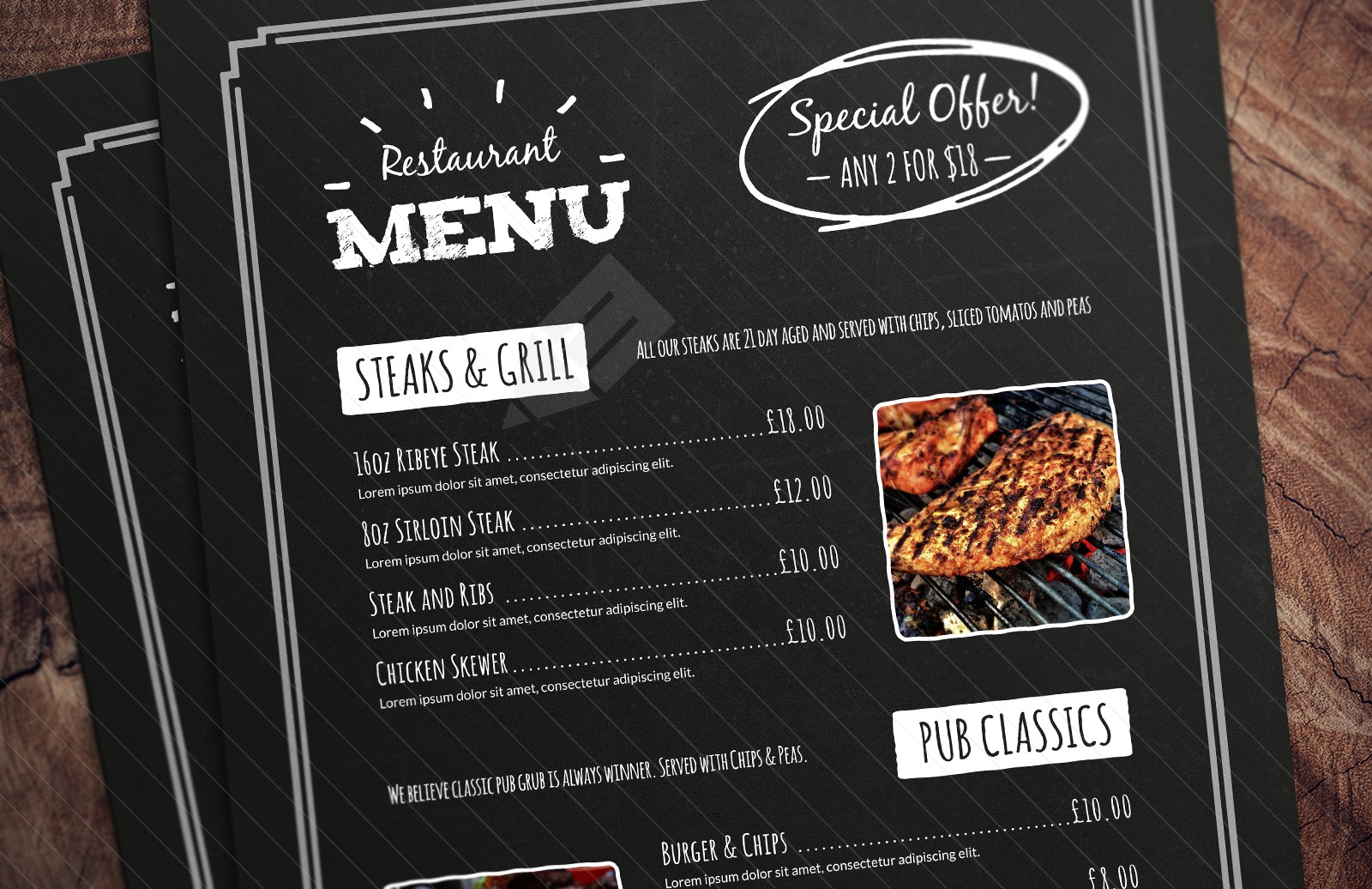 西餐厅菜单模板 Chalkboard Restaurant Menu Template