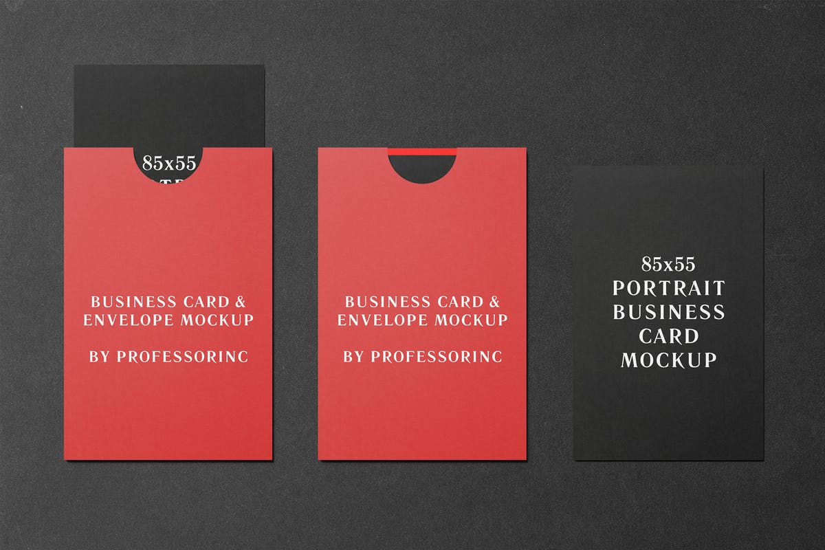 商业品牌卡片/贺卡样机模板 85×55 Portrait Business Card Mockup