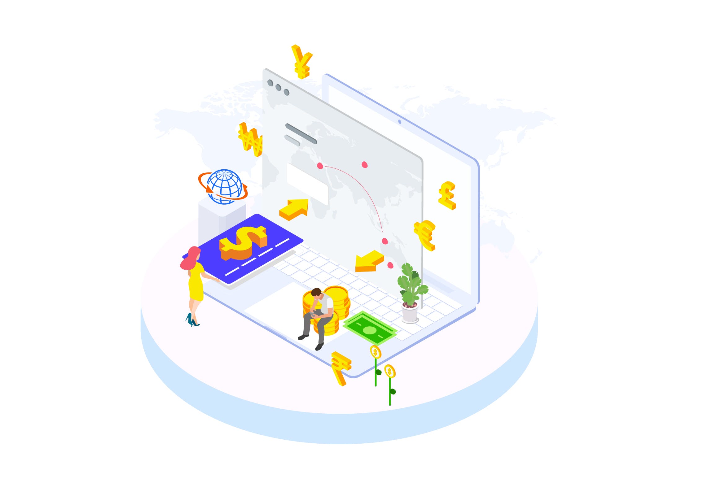 国际支付金融业务场景等距概念插画v1 Internation Payments by Finance Isometric – FV