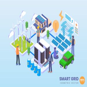 智能电网主题2.5D矢量等距概念插画 Isometric Smart Grid Electricity Vector Concept