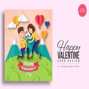 情人节主题剪纸艺术贺卡矢量模板v7 Paper Art Valentine Square Vector Card Vol.7