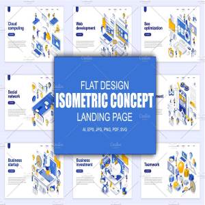 现代扁平设计网站着陆页等距概念插图集 Landing Page Templates