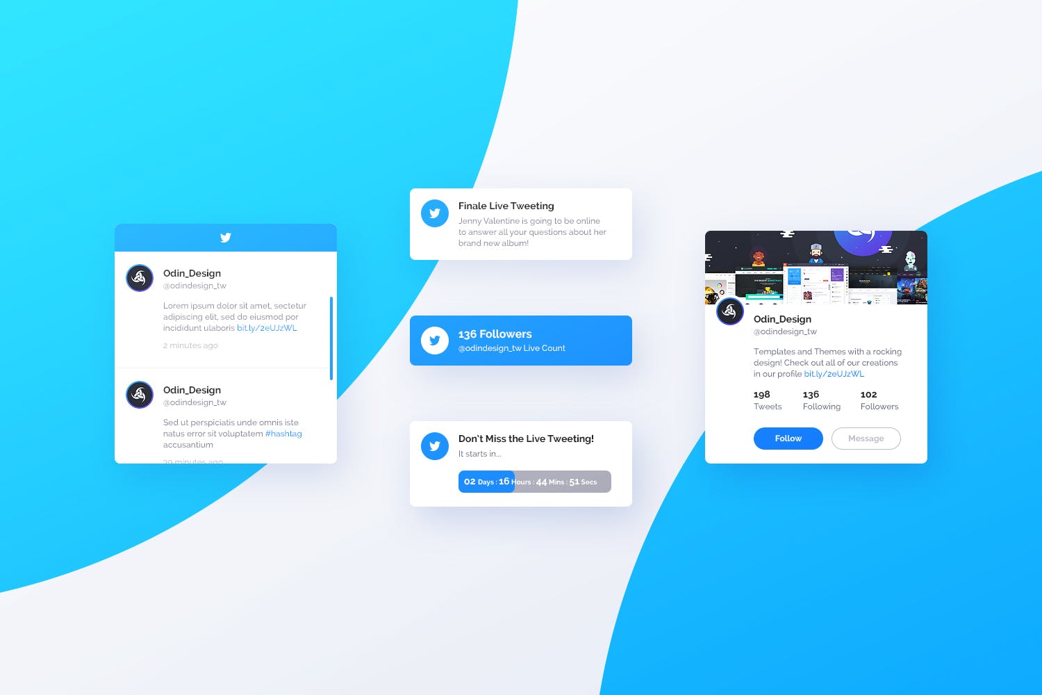 社交媒体卡片式设计UI设计模板v6 Asgard Plugin – Twitter UI Cards – PSD Template