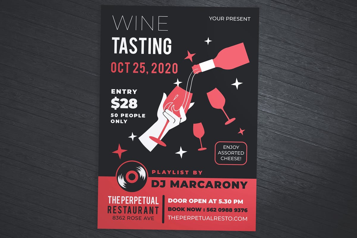 品酒会葡萄酒洋酒鉴赏活动传单海报设计模板 Wine Tasting Flyer