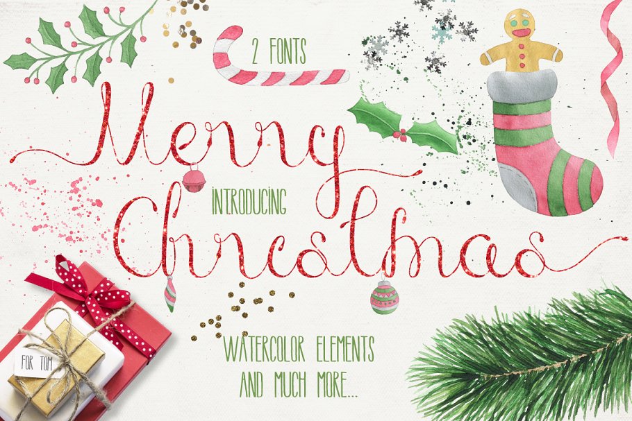 手写书法艺术英文字体 Merry Christmas [2 fonts] Pro