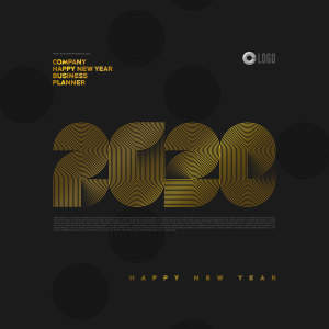 抽象幻觉金色条纹字体“2020”新年海报设计素材