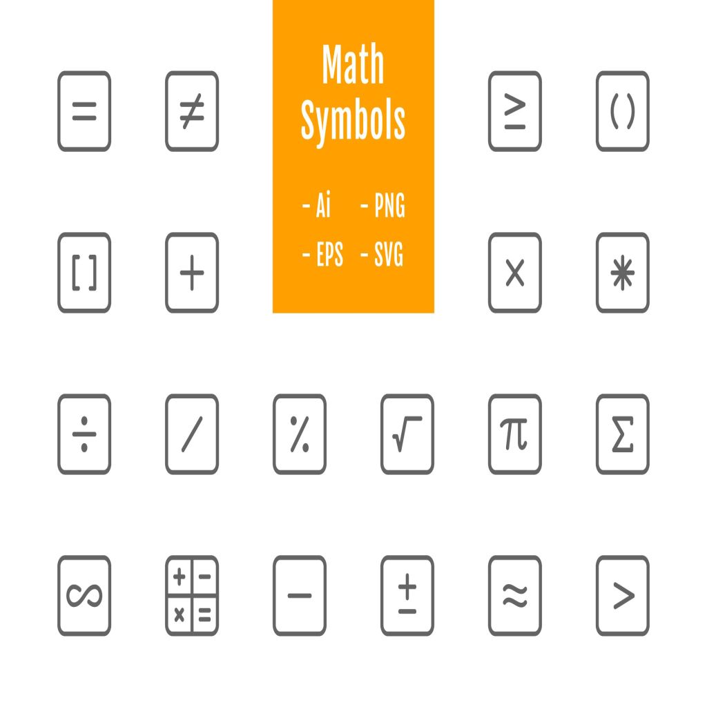 枚数学符号线条矢量图标设计素材 Math Symbols Line 一流设计网