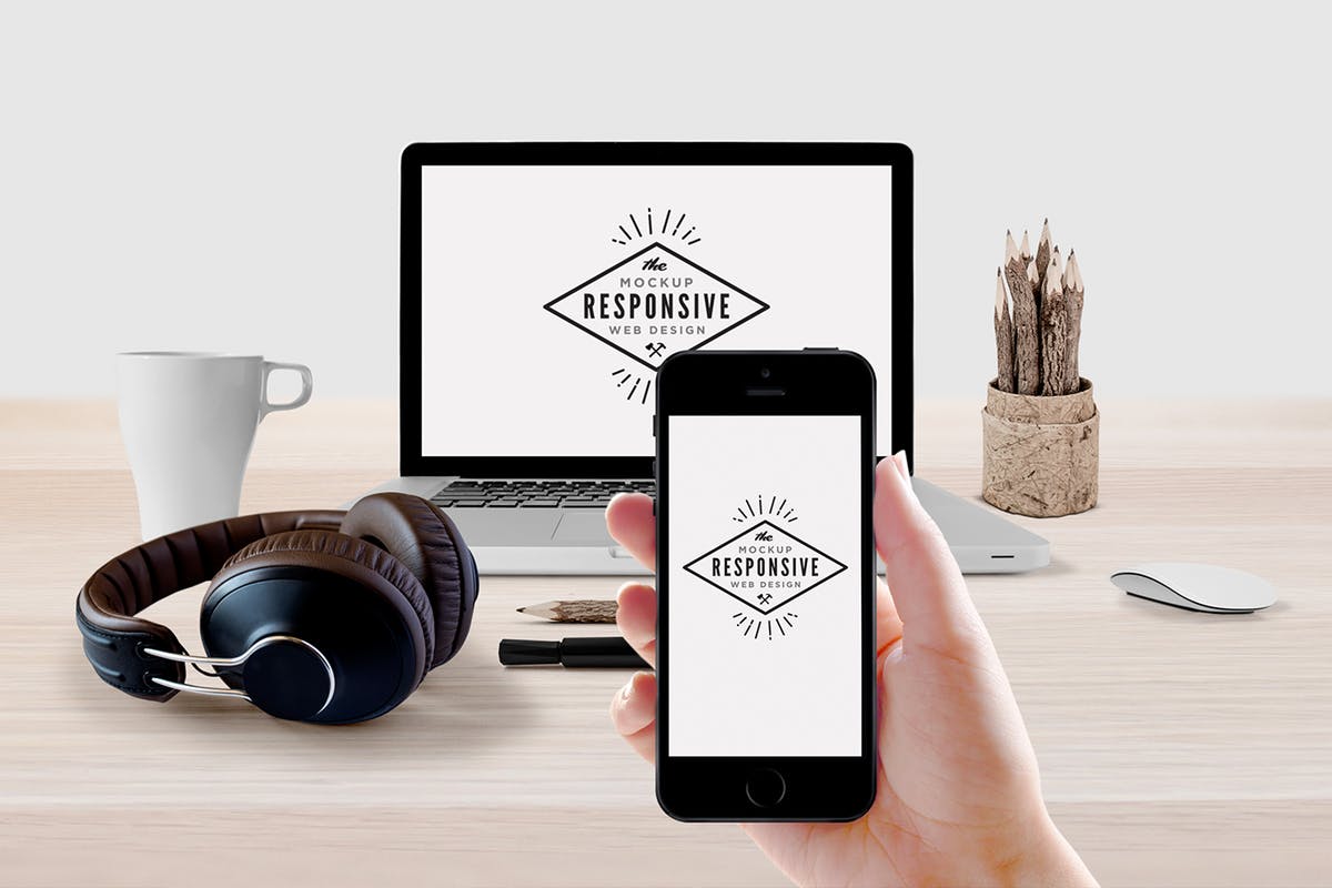 响应式网页设计演示iPhone/Macbook/iMac样机模板 Responsive Design Device Display Mock-Up