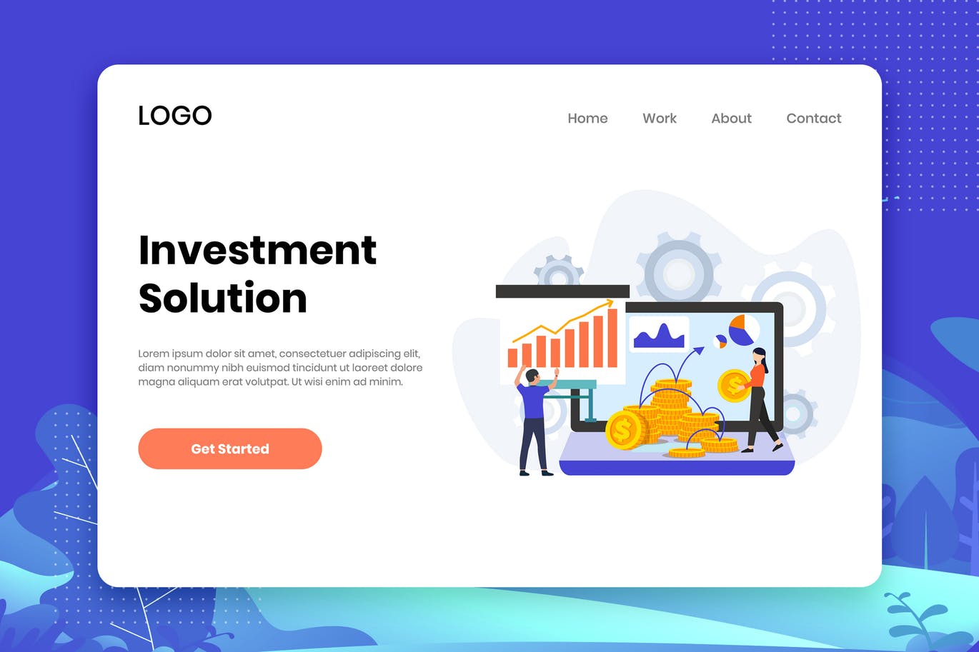 投融资主题场景插画网站着陆页设计模板 Investment Solution landing page template