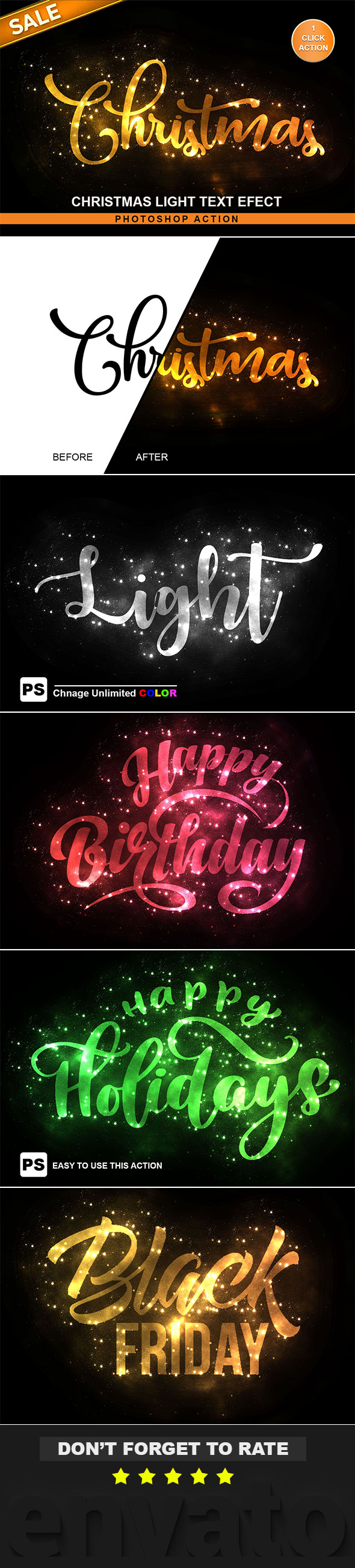 金色圣诞灯祝福文字效果的PS动作下载 Christmas Text Effect Photoshop Action [atn]