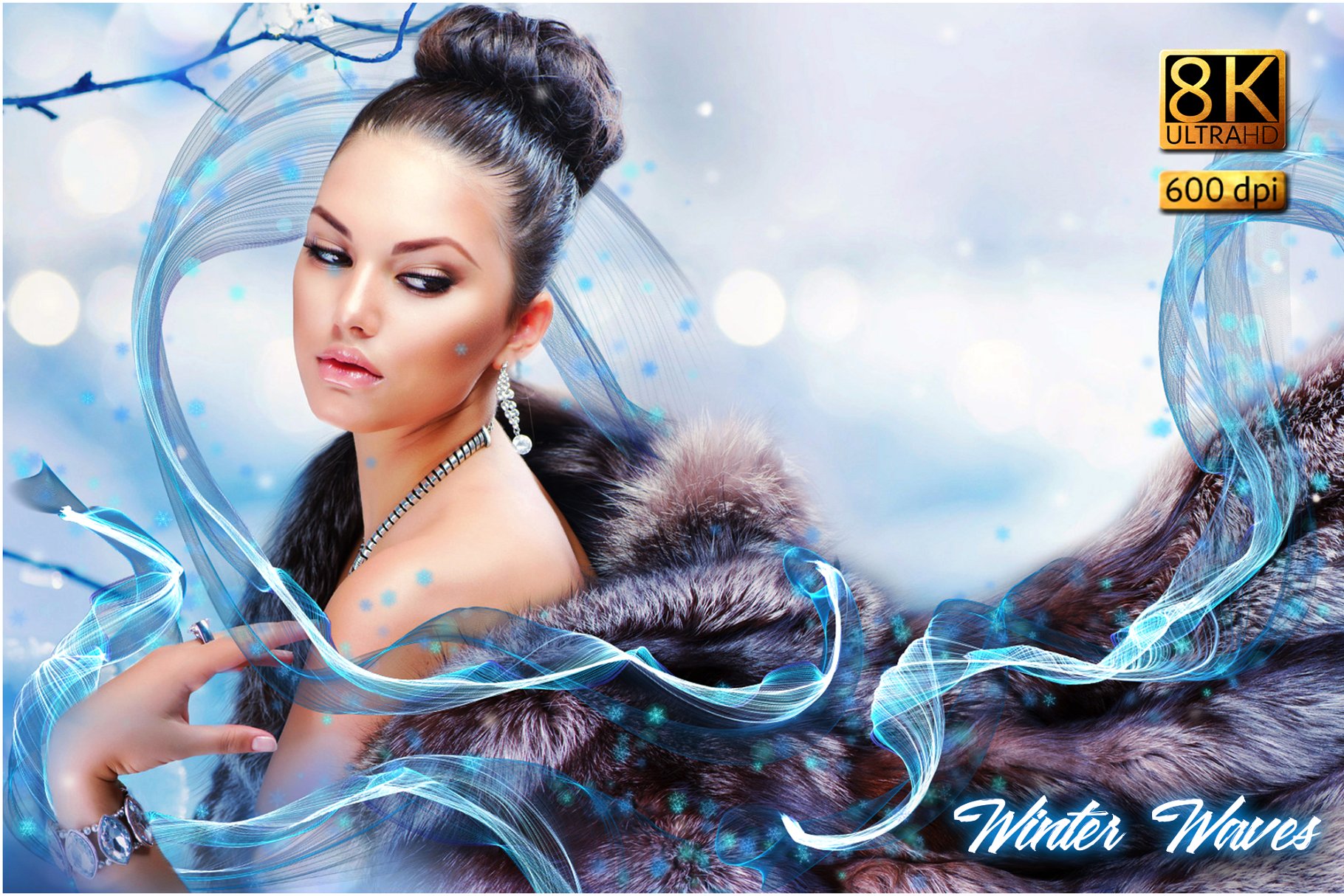 8K超高分辨率冬季气息波纹叠层背景 8K Winter Waves Overlays