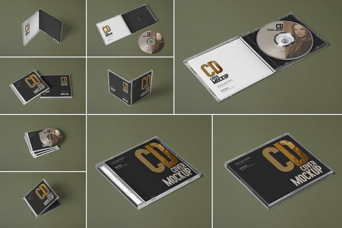 经典圆盘音乐CD封面样机 9 CD Cover Mockups