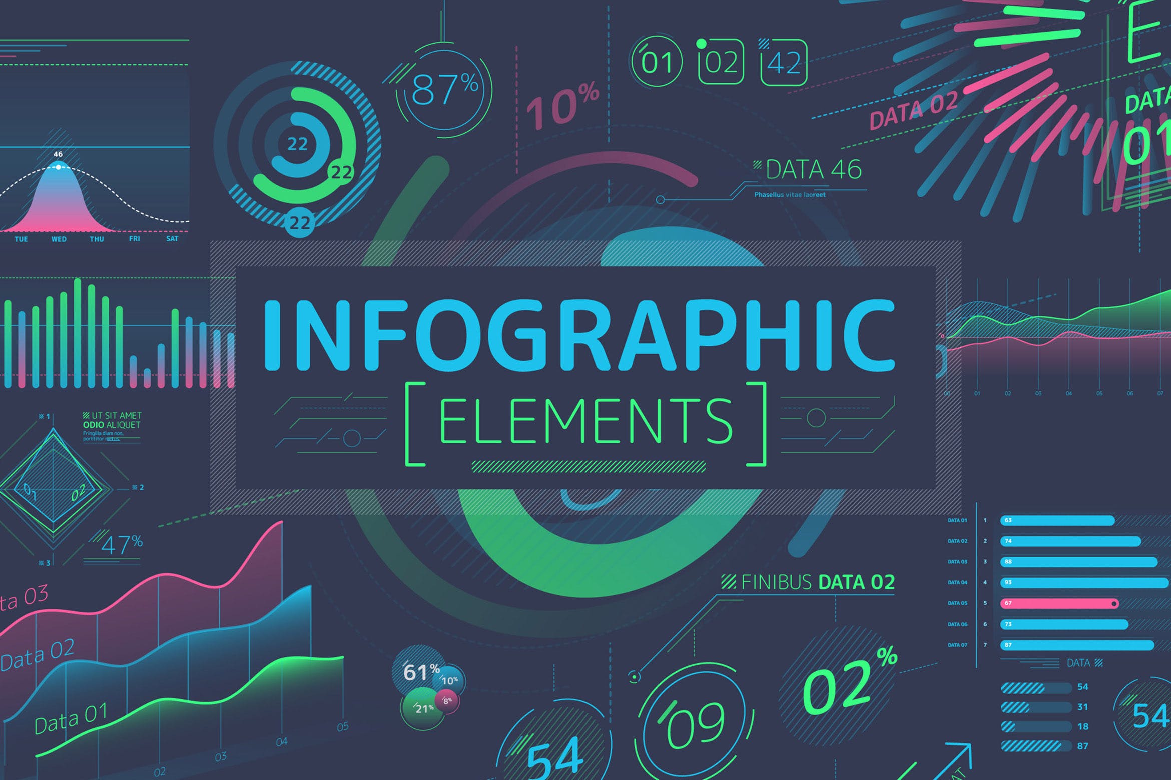 扁平化设计风格信息图表数据演示设计素材 Flat Infographic Elements