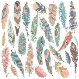 独特手绘部落文化羽毛矢量插画 Tribal Feathers Vector PNG & JPG Set