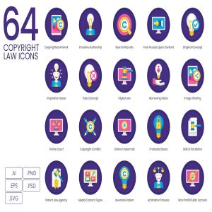 64枚版权专利法律法务主题图标素材 64 Copyright Law Icons – Orchid Series