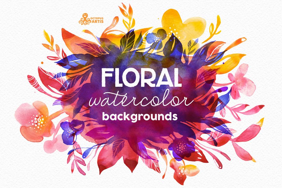 水彩花卉背景剪贴画 Floral Watercolor Backgrounds