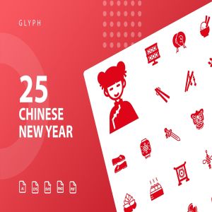 25枚中国新年主题矢量符号图标v2 Chinese New Year Glyph